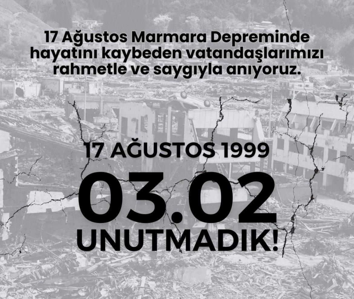 17 Ağustos Marmara Depremi Yıldönümü Mesajı